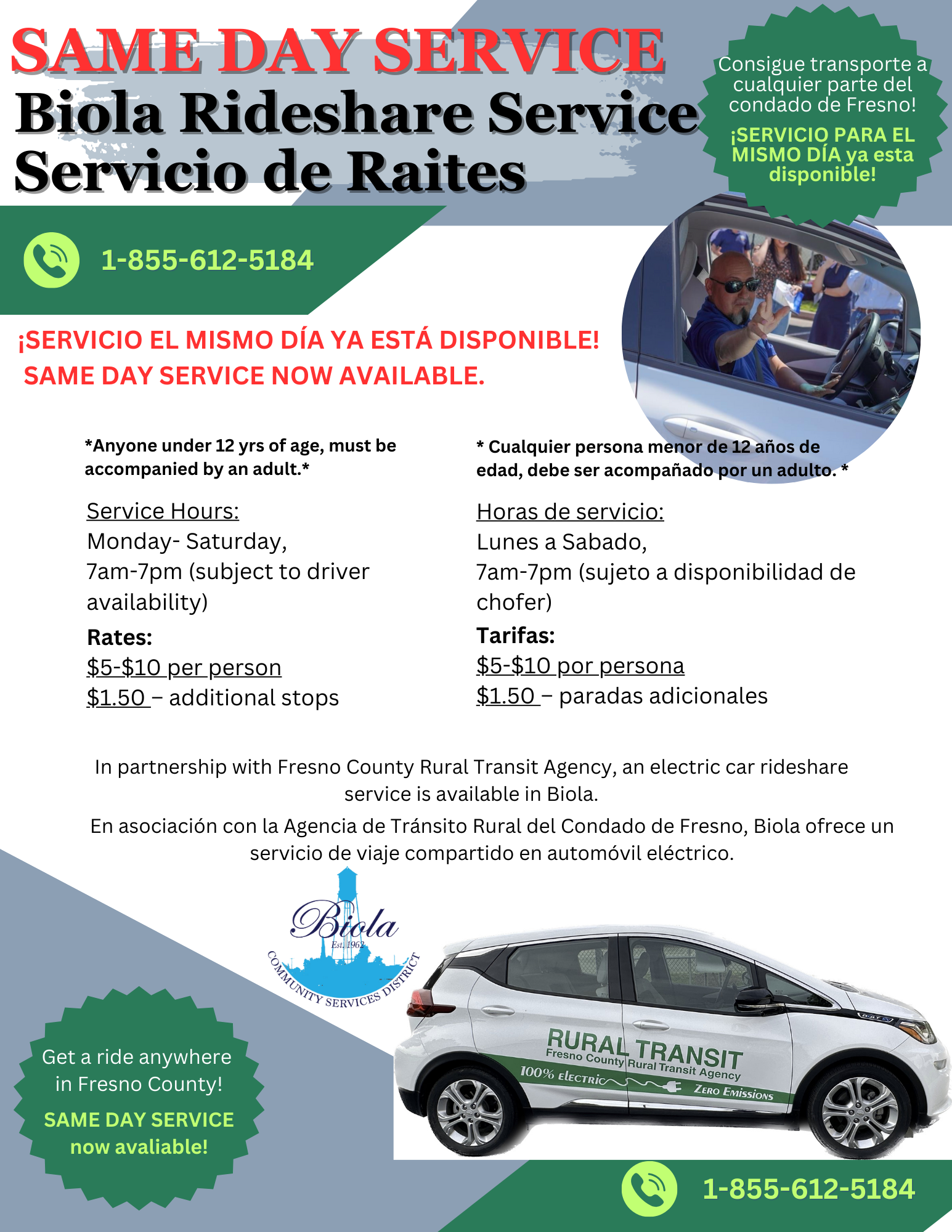 Electric Car Rideshare Service now offered in Biola Biola Community